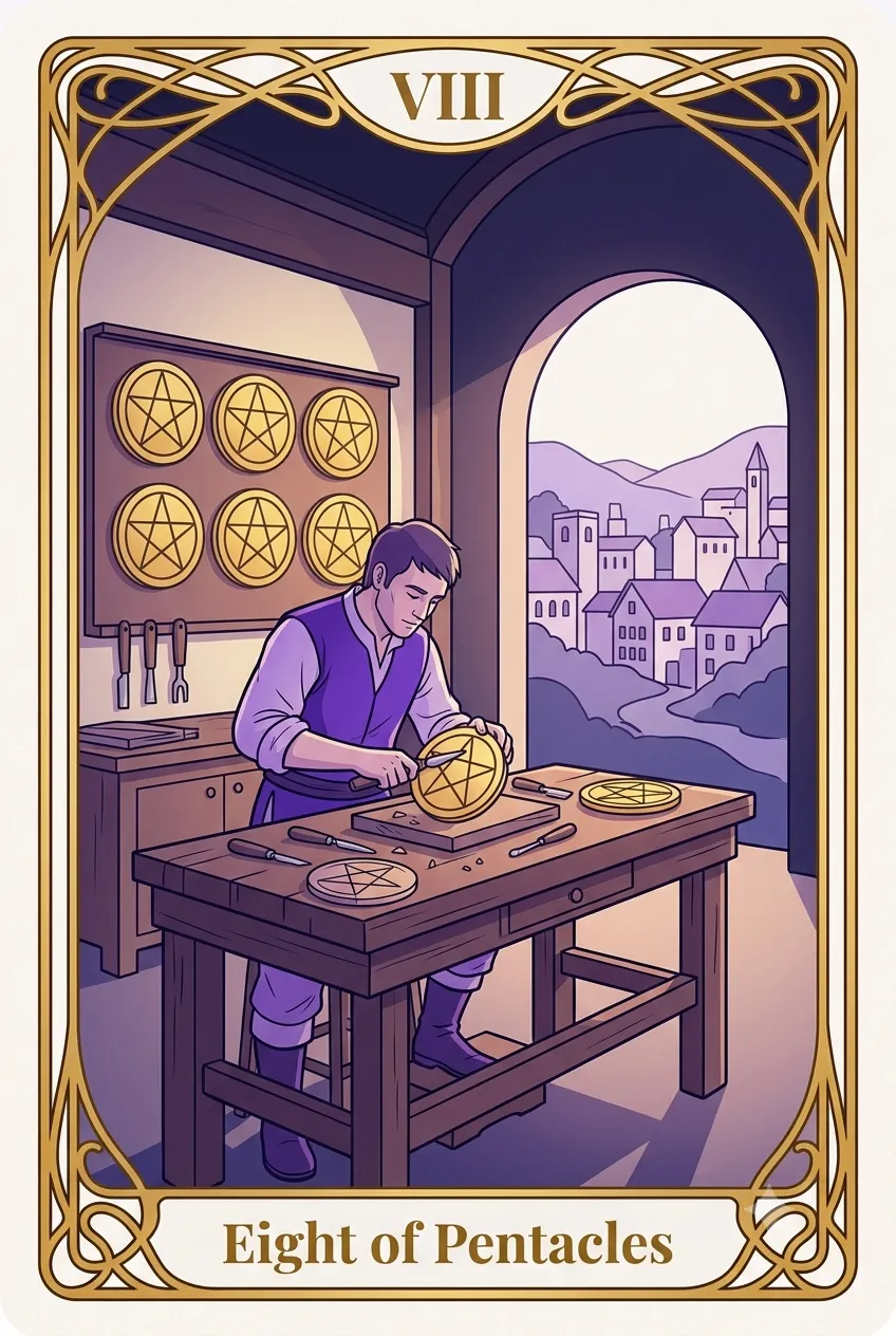 펜타클 8 (Eight of Pentacles) 타로 카드